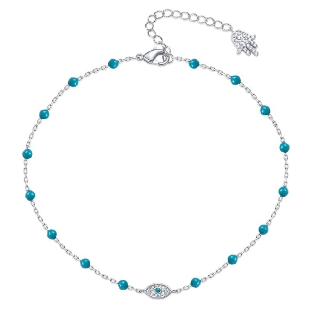 14K Gold Plated Charm Link Chain Eye Adjustable Anklet In White Gold - Picture 4 of 4
